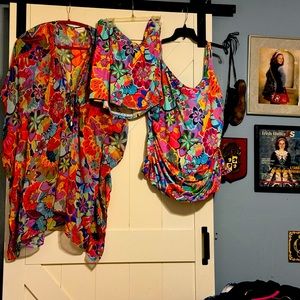 Three piece bathing suit. Top, bottoms ,cover up. very bohemian. Make offer